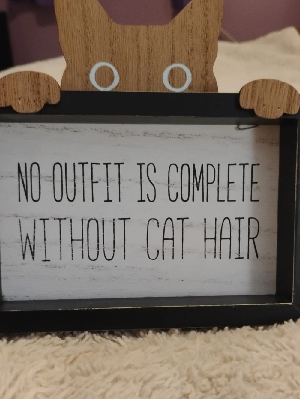 Wooden Cat Hair Sign Wall Decor - Black and Natural